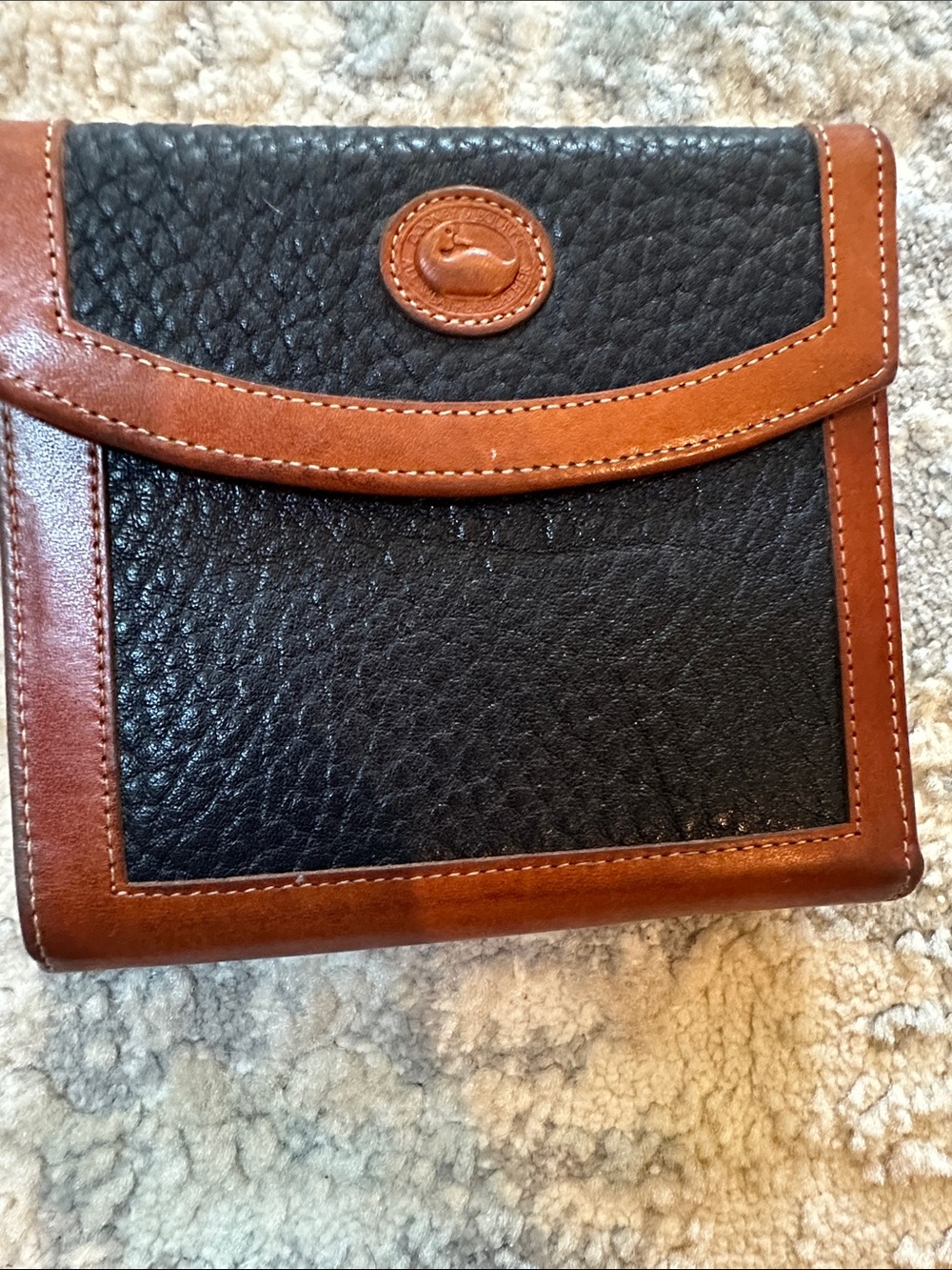 Vintage Dooney & Bourke Black and Brown Pebbled Leather Portfolio